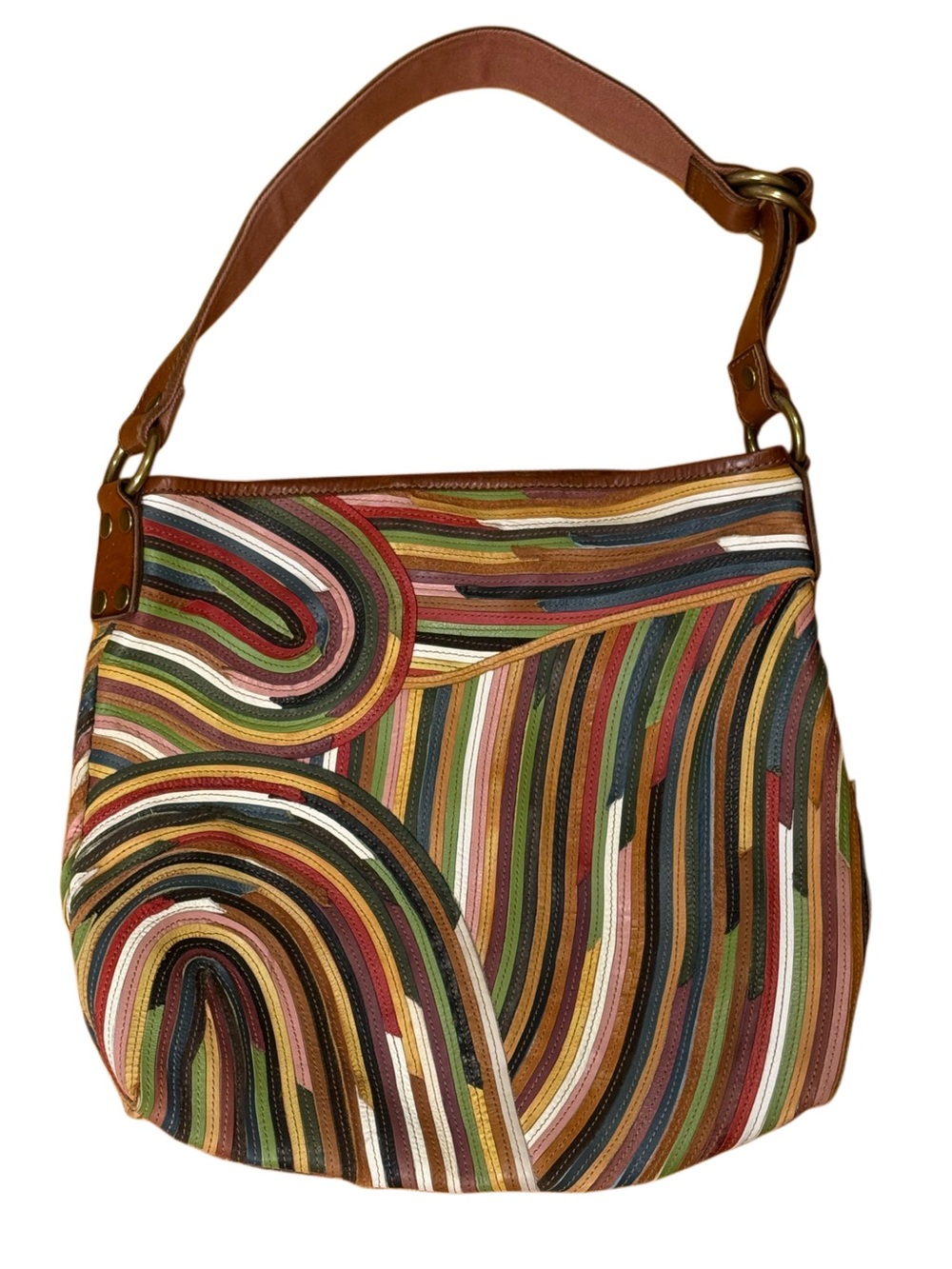 Lucky Brand Y2K Vintage Striped Leather Hobo Bag - Picture 2 of 12
